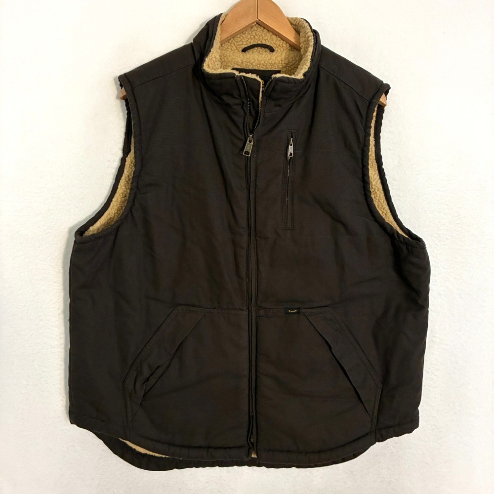Lee Sherpa Lined Canvas Vest Mens L Full Zip Duck Chore Ranch Barn Gorpcore